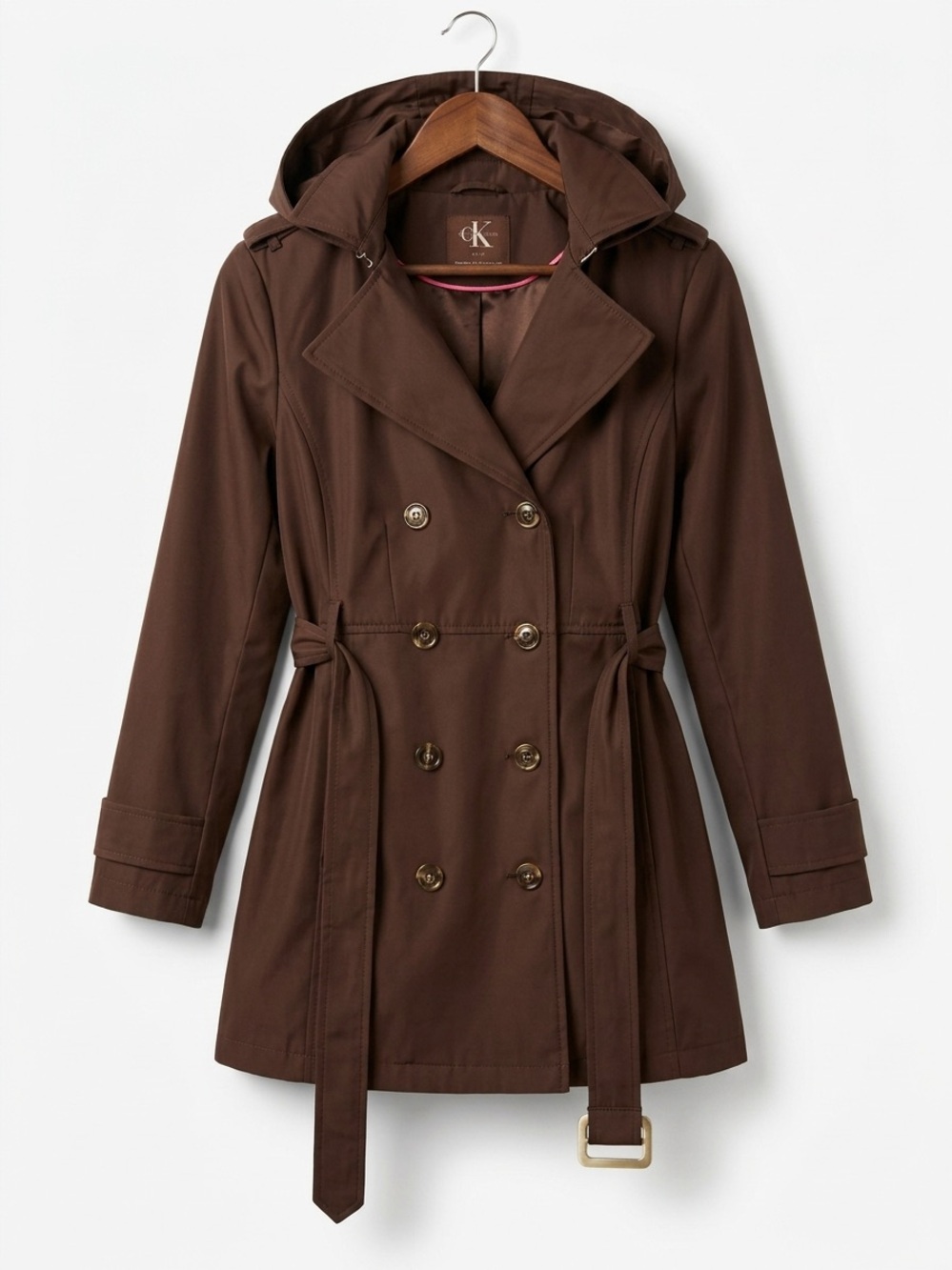 Chocolate Brown Calvin Klein Hooded Trench Coat 🤎 Utility Cyber Y2K